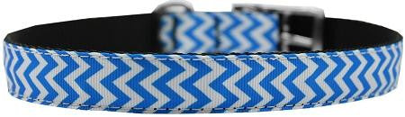 Chevrons Nylon Dog Collar with classic buckle 3-4" Blue Size 12