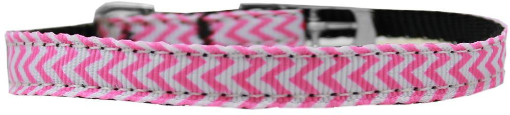 Chevrons Nylon Dog Collar with classic buckle 3-8" Pink Size 10