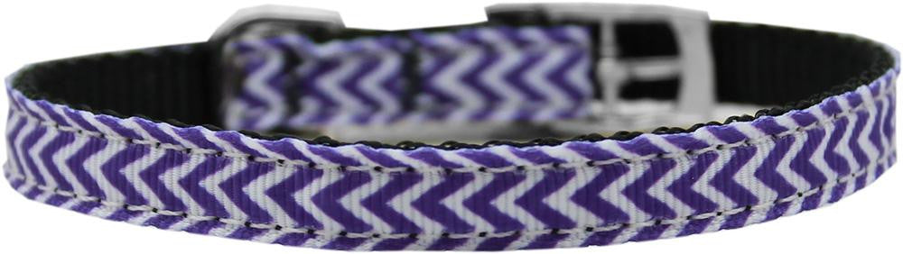 Chevrons Nylon Dog Collar with classic buckle 3-8" Purple Size 14