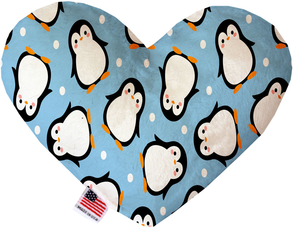 Penguins In Blue 8 Inch Canvas Heart Dog Toy