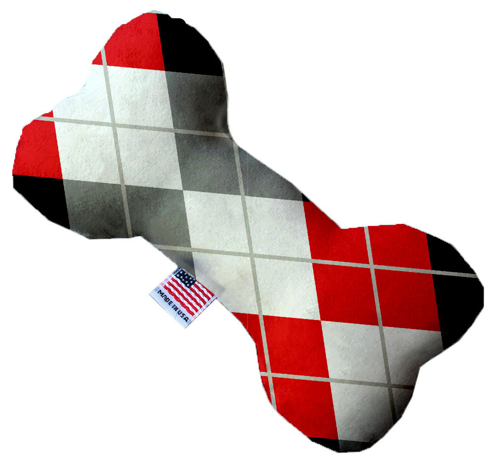 Red And Grey Argyle 10 Inch Canvas Bone Dog Toy