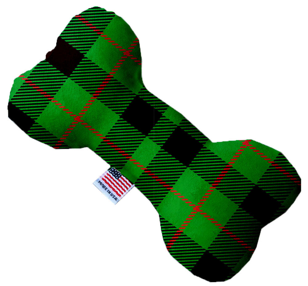 Green Plaid 10 Inch Canvas Bone Dog Toy