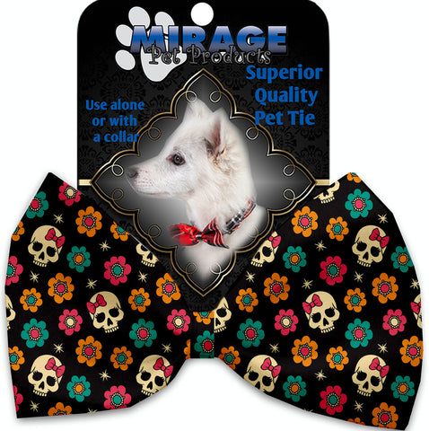 Sugar She Skulls Pet Bow Tie Collar Accessory With Velcro