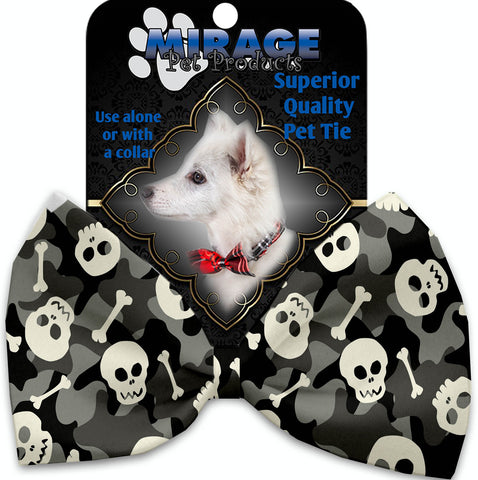 Gray Camo Skulls Pet Bow Tie Collar Accessory With Velcro