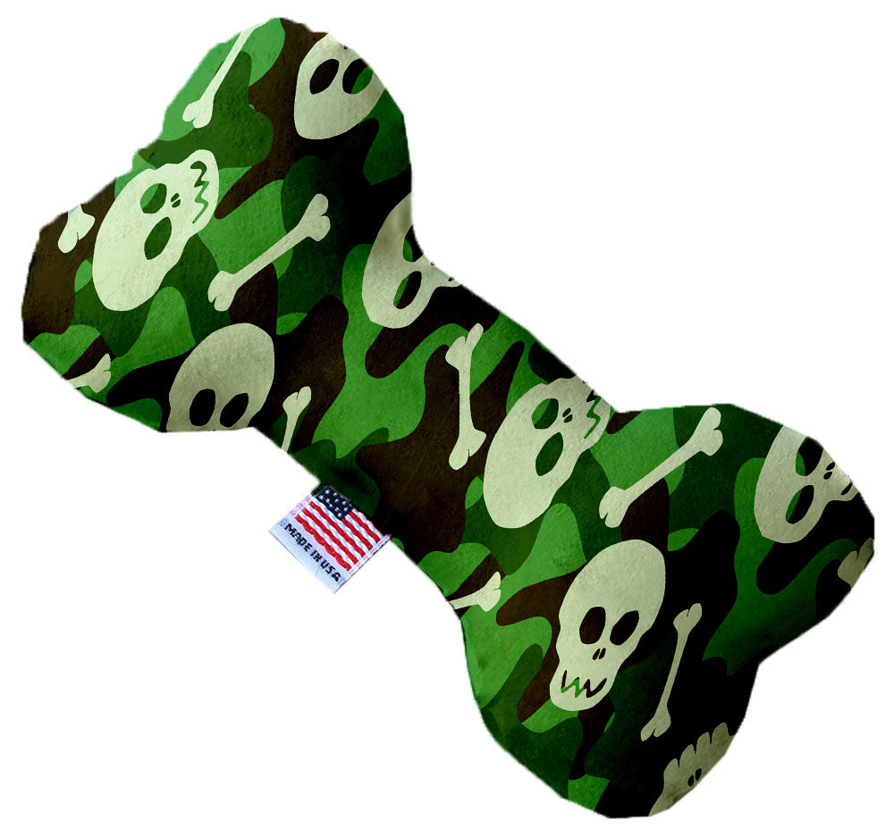 Green Camo Skulls 10 Inch Canvas Bone Dog Toy