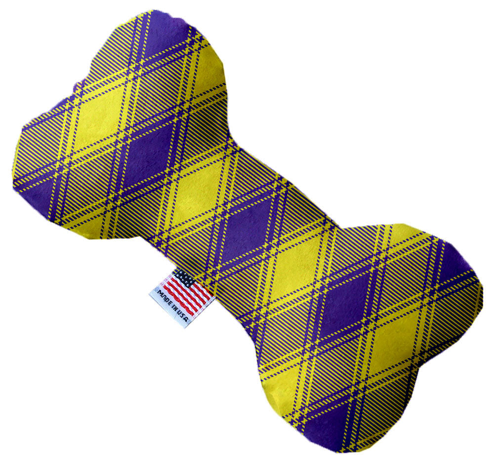 Purple And Yellow Plaid 10 Inch Canvas Bone Dog Toy