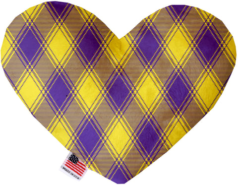 Purple And Yellow Plaid 6 Inch Canvas Heart Dog Toy