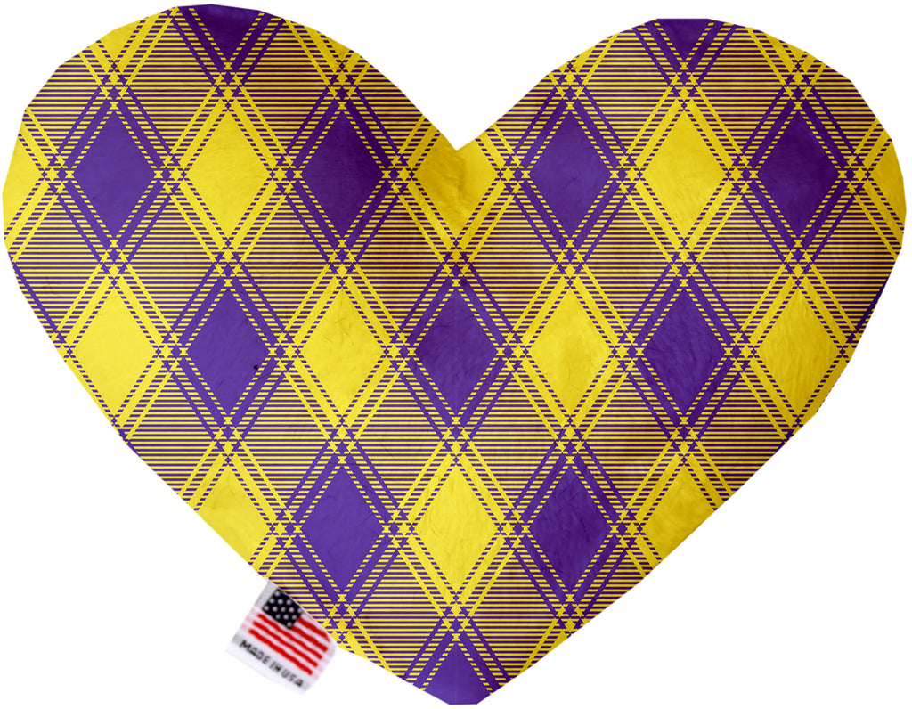 Purple And Yellow Plaid 8 Inch Canvas Heart Dog Toy