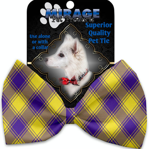 Purple And Yellow Plaid Pet Bow Tie Collar Accessory With Velcro