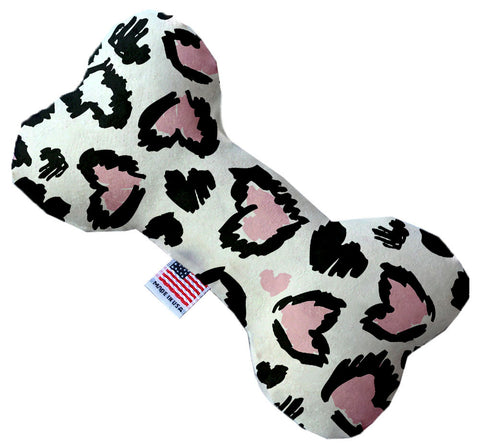 Pink Leopard Hearts Stuffing Free 10 Inch Bone Dog Toy