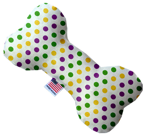 Mardi Gras Polka Dots 10 Inch Canvas Bone Dog Toy