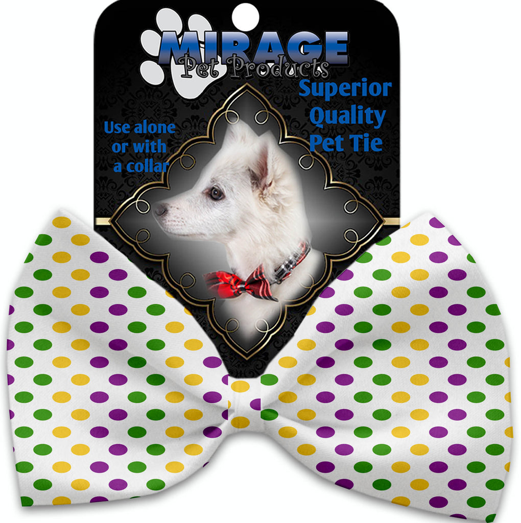 Mardi Gras Polka Dots Pet Bow Tie Collar Accessory With Velcro