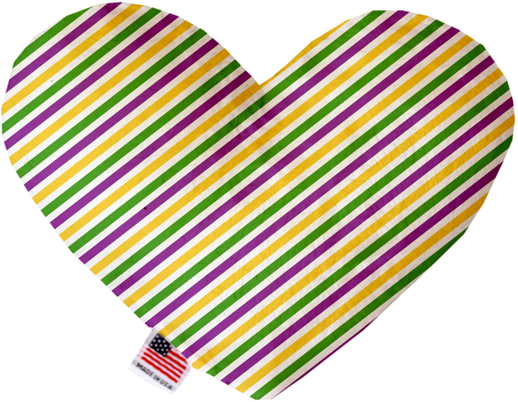 Mardi Gras Stripes Stuffing Free 8 Inch Heart Dog Toy