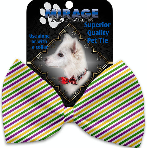 Mardi Gras Stripes Pet Bow Tie Collar Accessory With Velcro