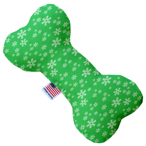 Green And White Snowflakes Stuffing Free 10 Inch Bone Dog Toy