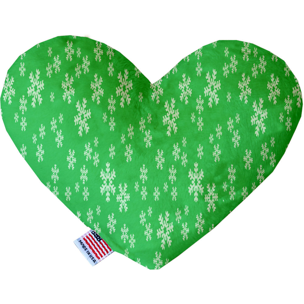 Green And White Snowflakes Stuffing Free 6 Inch Heart Dog Toy