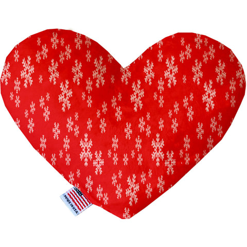 Red And White Snowflakes Stuffing Free 8 Inch Heart Dog Toy