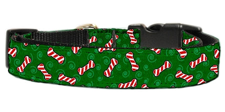 Candy Cane Bones Nylon Dog Collar Xl