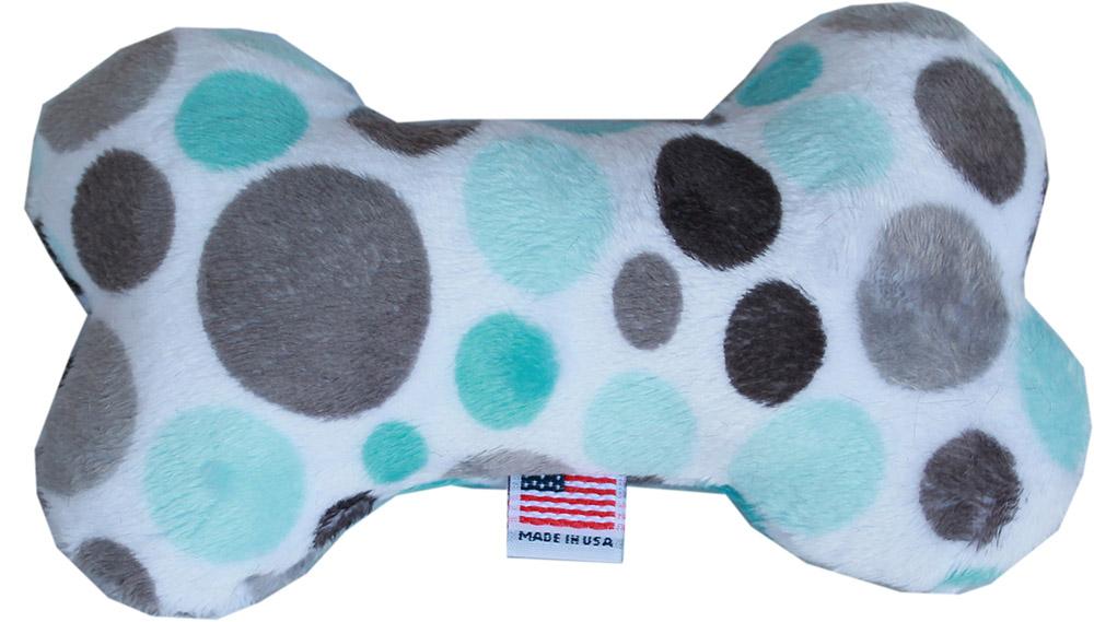 6" Plush Bone Dog Toy Aqua Party Dots