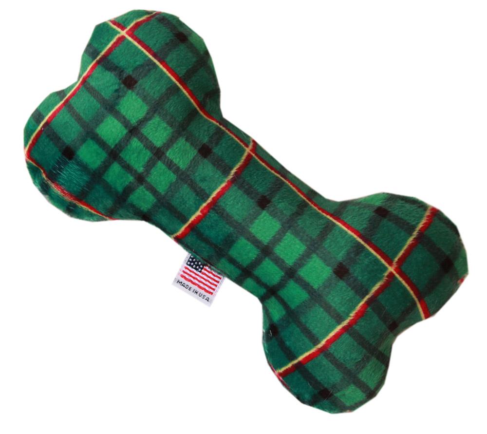 6" Plush Bone Dog Toy Green Plaid