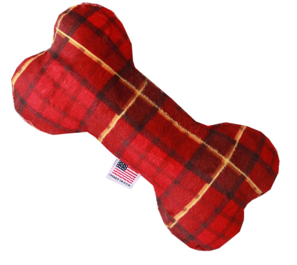 6" Plush Bone Dog Toy Red Plaid