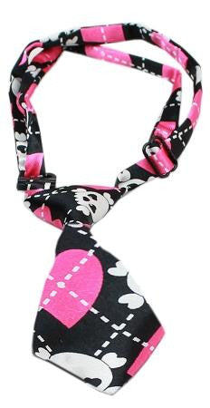 Dog Neck Tie Pink Argyle Skull