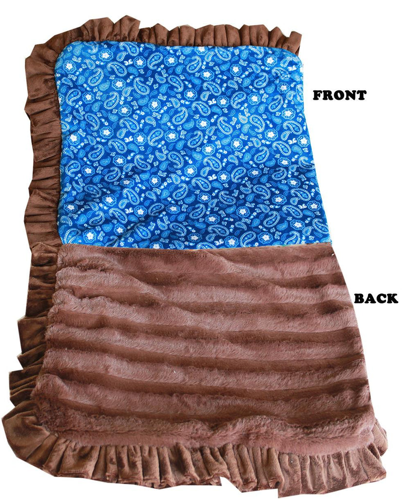 Luxurious Plush Pet Blanket Blue Western 1-2 Size