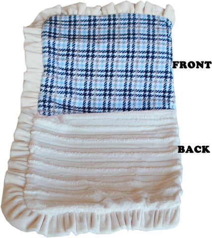 Luxurious Plush Pet Blanket Blue Plaid Full Size