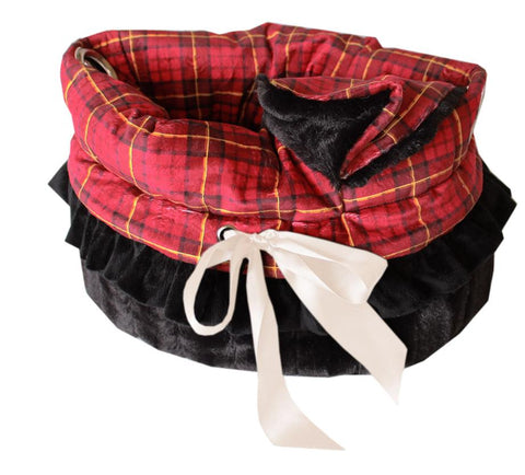 Red Plaid Reversible Snuggle Bugs Pet Bed, Bag, And Car Seat All-in-one