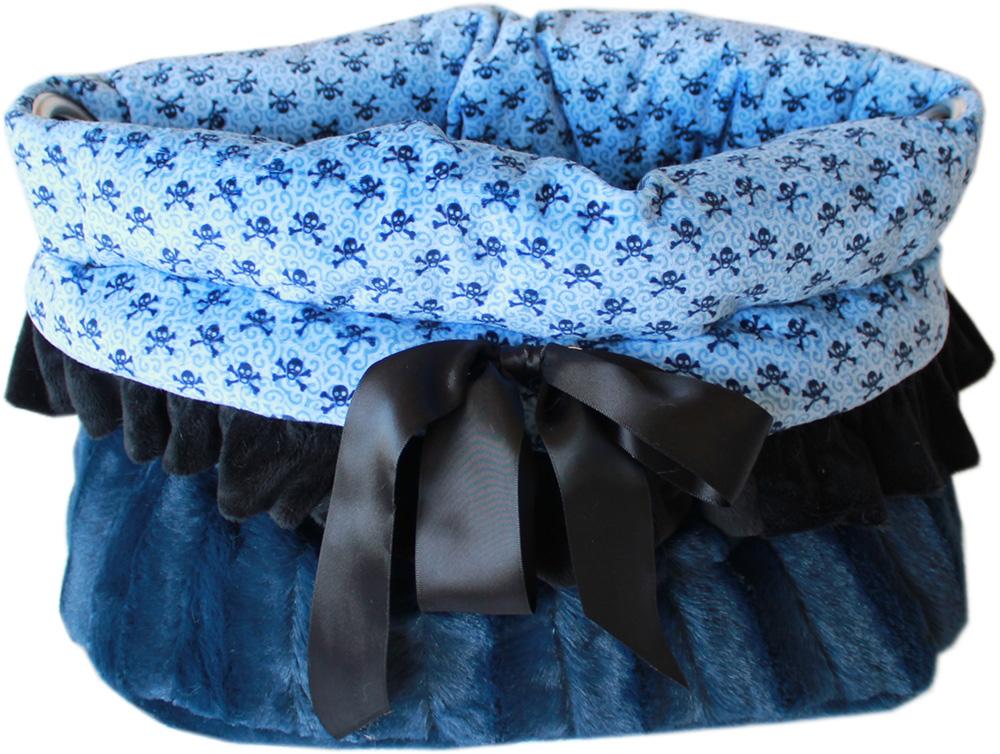 Baby Blue Skulls Reversible Snuggle Bugs Pet Bed, Bag, And Car Seat All-in-one