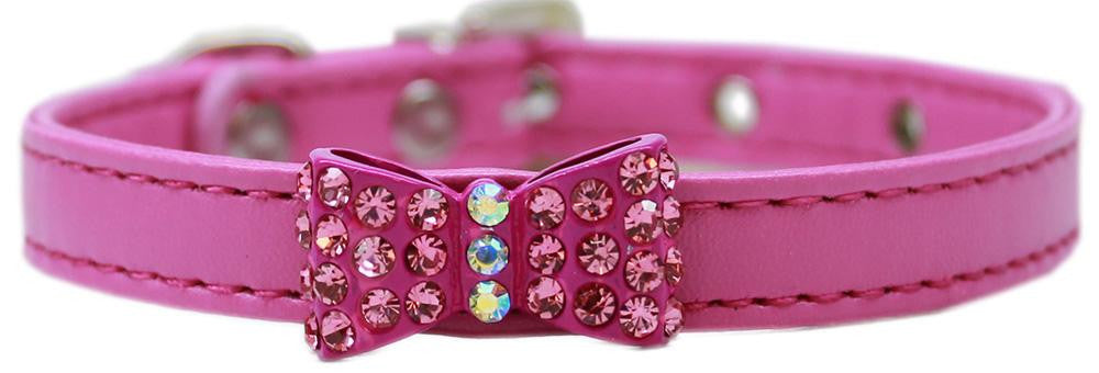 Bow-dacious Crystal Dog Collar Bright Pink Size 10