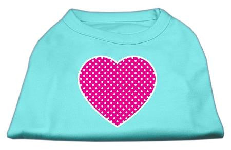 Pink Swiss Dot Heart Screen Print Shirt Aqua Sm (10)