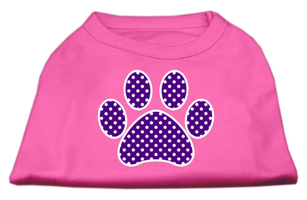 Purple Swiss Dot Paw Screen Print Shirt Bright Pink XS (8)