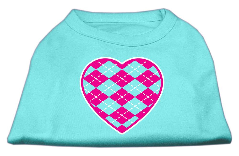 Argyle Heart Pink Screen Print Shirt Aqua Lg (14)