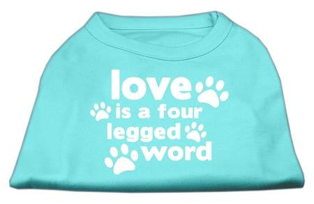 Love is a Four Leg Word Screen Print Shirt Aqua Lg (14)