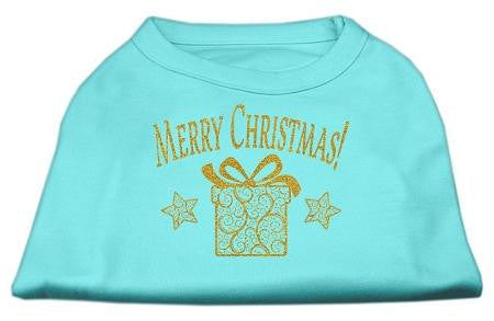 Golden Christmas Present Dog Shirt Aqua Lg (14)