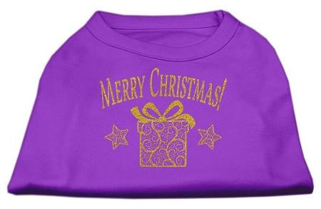 Golden Christmas Present Dog Shirt Purple Med (12)