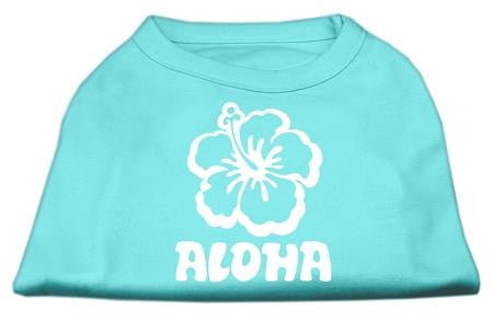 Aloha Flower Screen Print Shirt Aqua Lg (14)