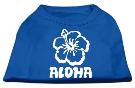 Aloha Flower Screen Print Shirt Blue Lg (14)