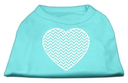 Chevron Heart Screen Print Dog Shirt Aqua Lg (14)