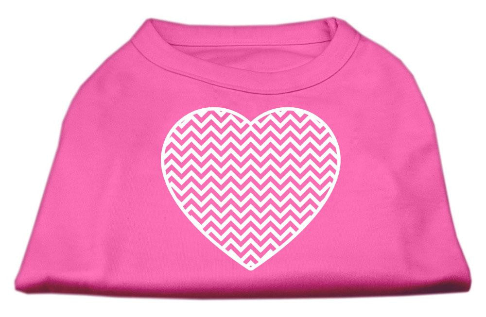 Chevron Heart Screen Print Dog Shirt Bright Pink Sm (10)