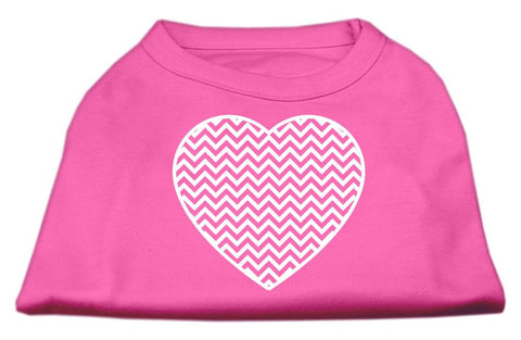 Chevron Heart Screen Print Dog Shirt Bright Pink XS (8)