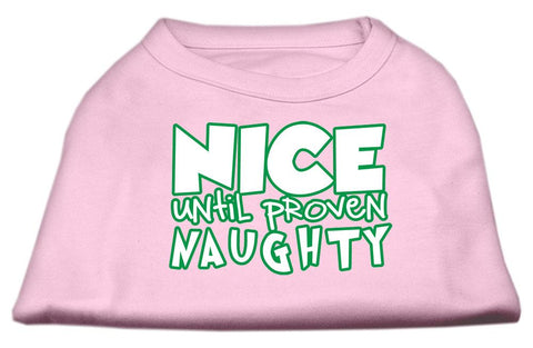 Nice Until Proven Naughty Screen Print Pet Shirt Light Pink Lg (14)