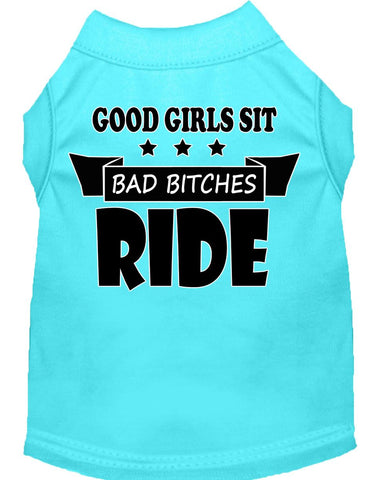 Bitches Ride Screen Print Dog Shirt Aqua Lg (14)