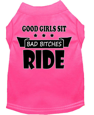 Bitches Ride Screen Print Dog Shirt Bright Pink Lg (14)