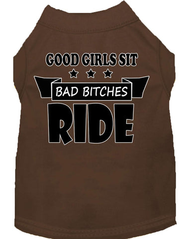 Bitches Ride Screen Print Dog Shirt Brown Lg (14)