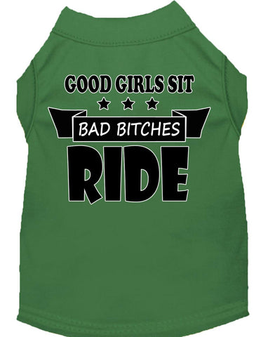 Bitches Ride Screen Print Dog Shirt Green Xs (8)