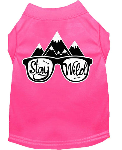 Stay Wild Screen Print Dog Shirt Bright Pink Xs (8)