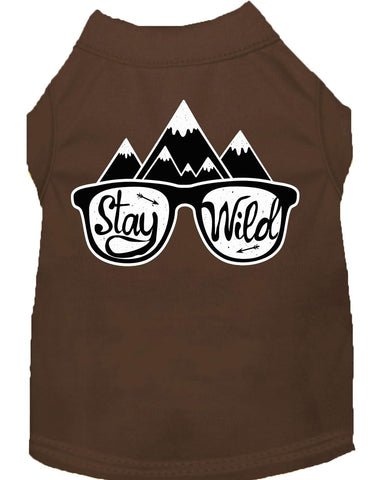 Stay Wild Screen Print Dog Shirt Brown Lg (14)