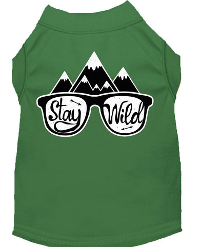 Stay Wild Screen Print Dog Shirt Green Xs (8)